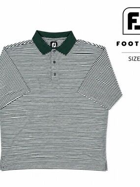 FootJoy Mens L Performance Stretch Golf Polo Green White Striped Short Sleeve
